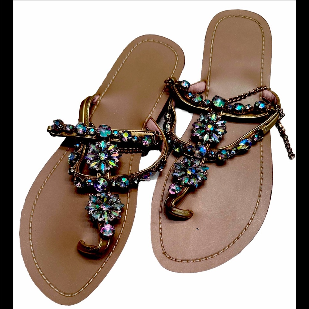 Rhinestone Flower Chain Sandles Size 9 - Picture 2 of 3